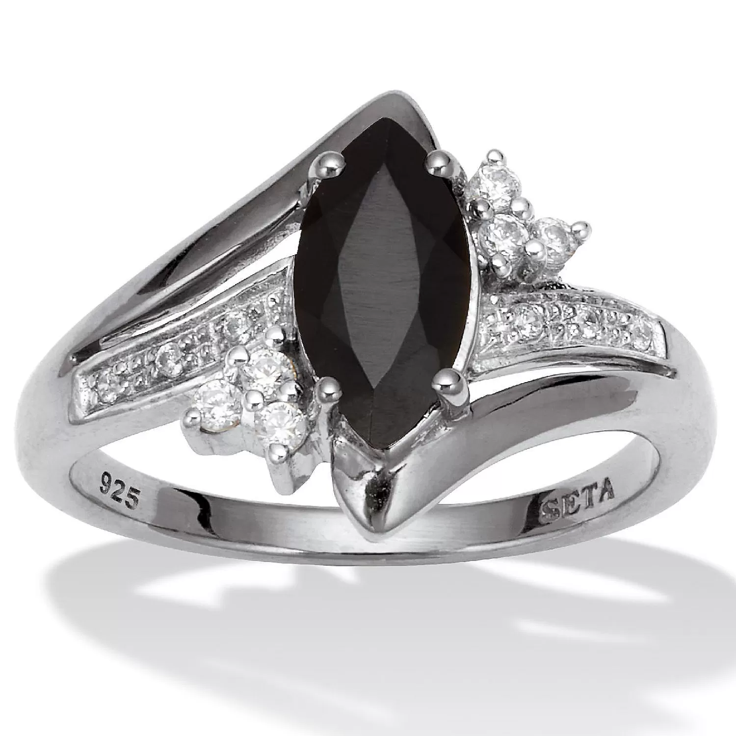 Oriental Trading Rings*.12 Tcw Onyx And Cz Platinum-Plated Ring