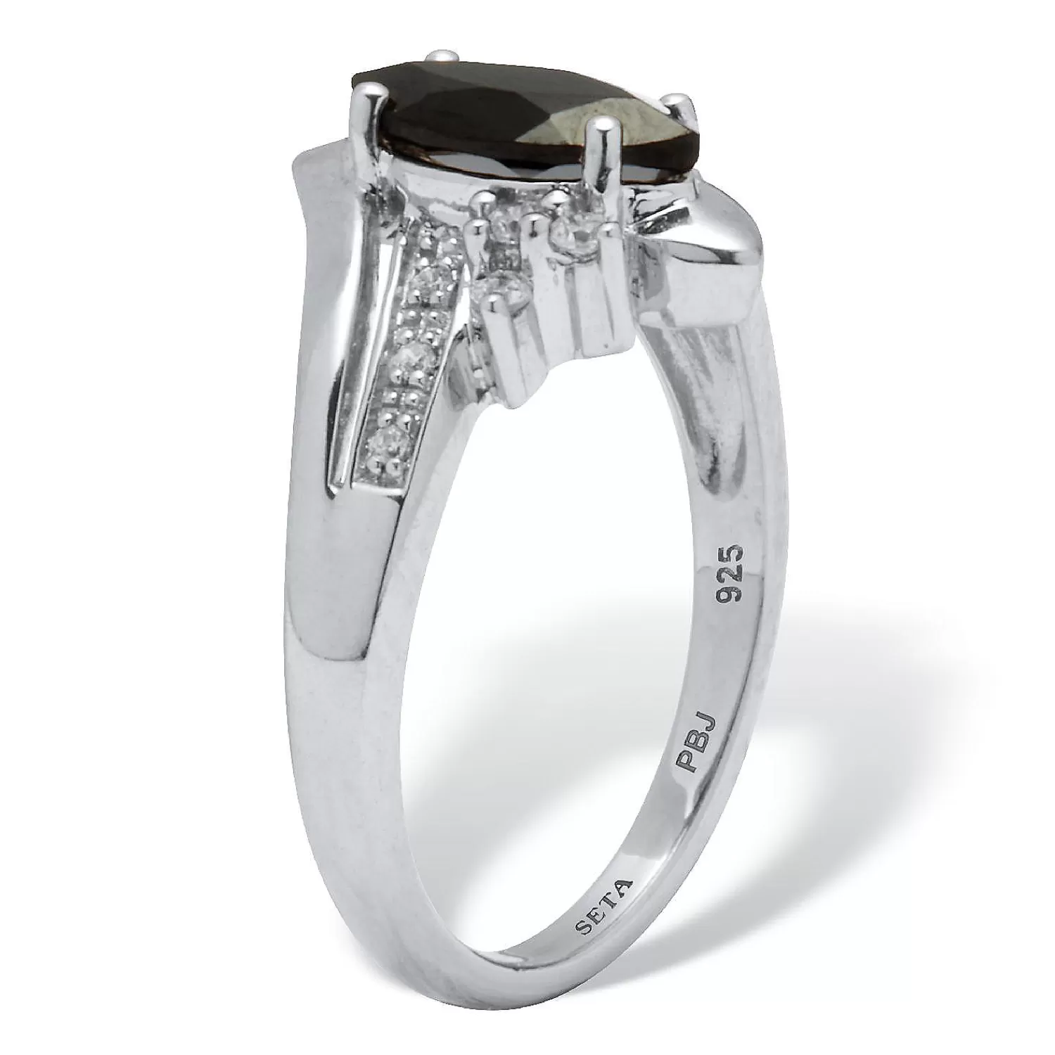 Oriental Trading Rings*.12 Tcw Onyx And Cz Platinum-Plated Ring