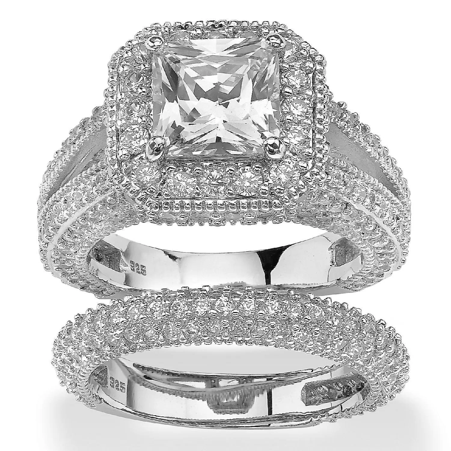 Oriental Trading Rings*5.08 Tcw Cz Two-Piece Halo Bridal Set