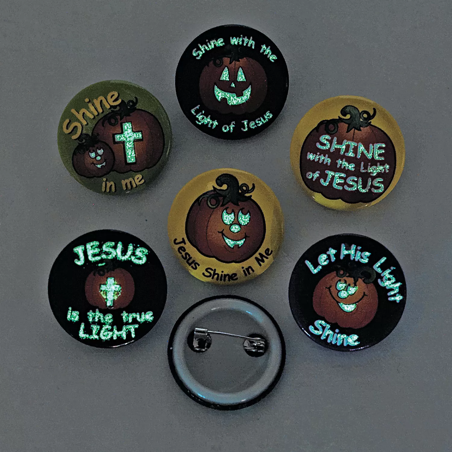 Oriental Trading Glow Jewelry*Bulk 48 Pc. Christian Pumpkin Glow-In-The-Dark Mini Buttons