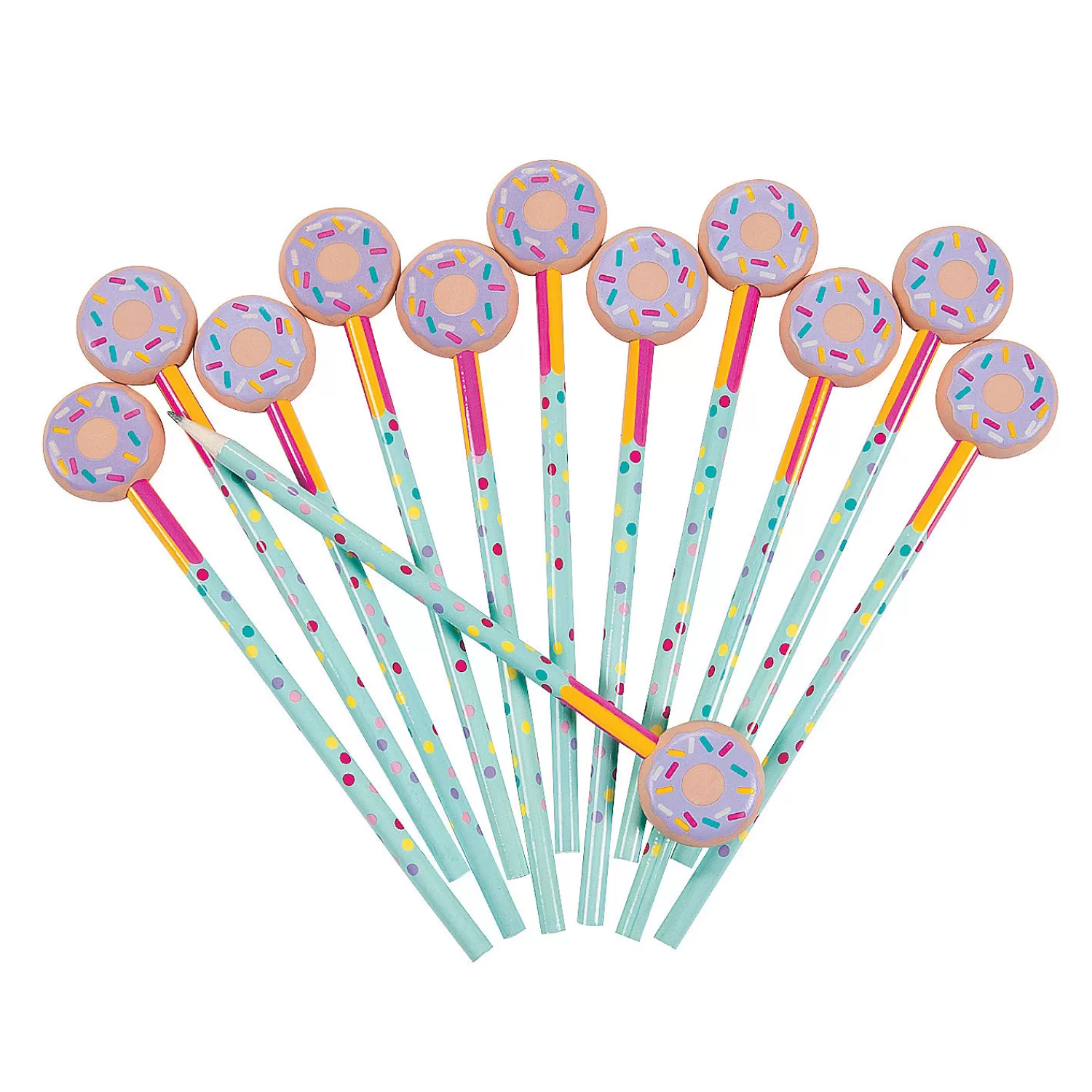 Oriental Trading Pencils*Donut Sprinkles Pencils With Pencil Top Erasers - 12 Pc.