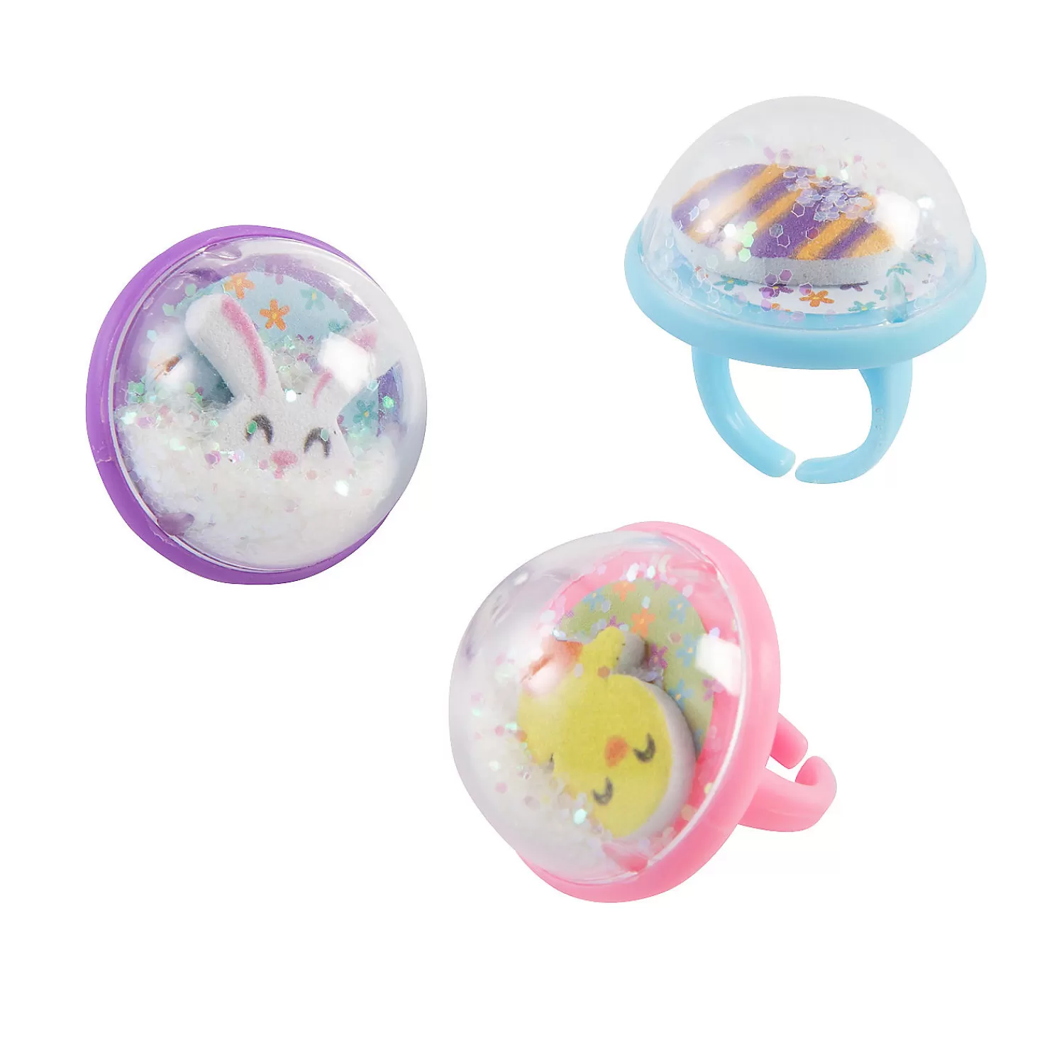 Oriental Trading Rings*Easter Bunny, Chick & Egg Snow Globe Rings - 12 Pc.