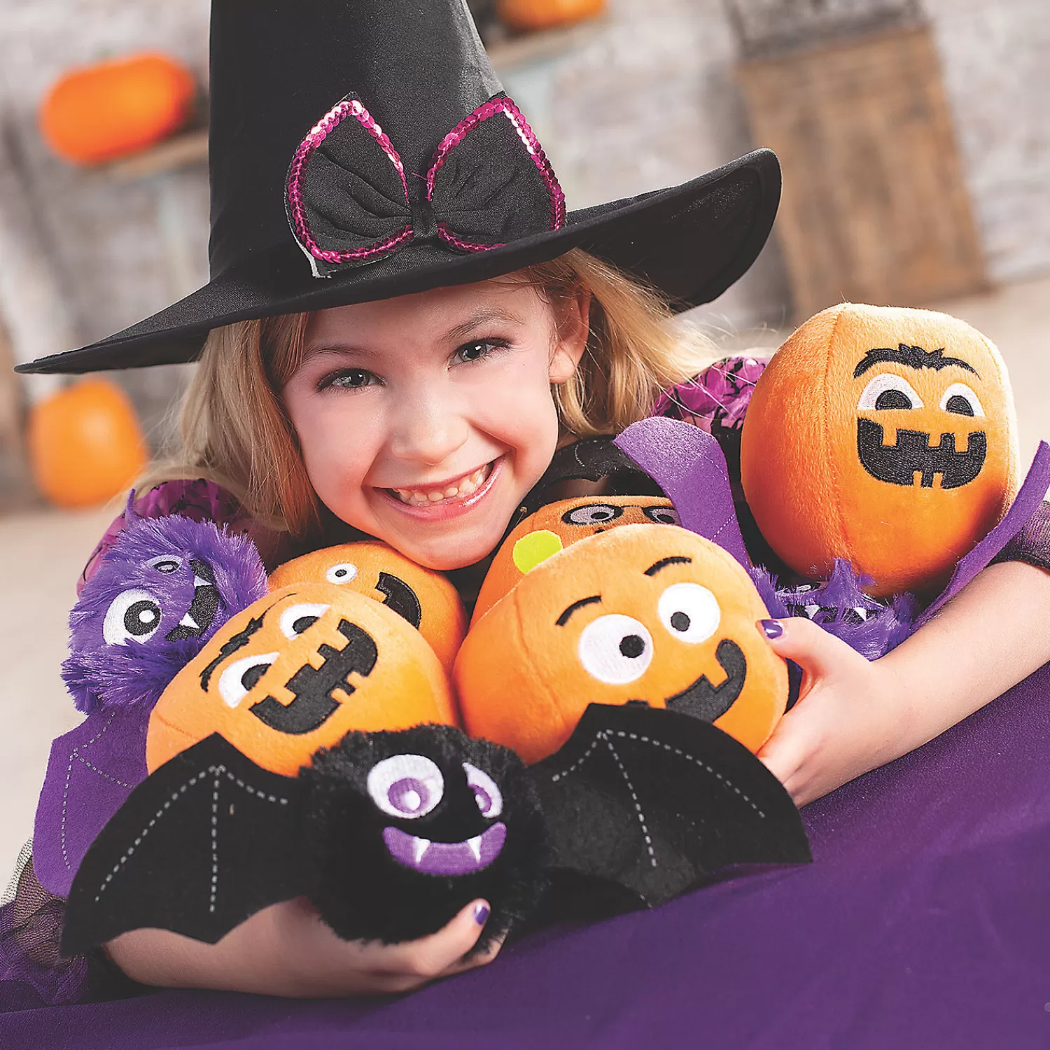 Oriental Trading Stuffed Animals & Plush Toys*Halloween Mini Round Stuffed Pumpkins - 12 Pc.