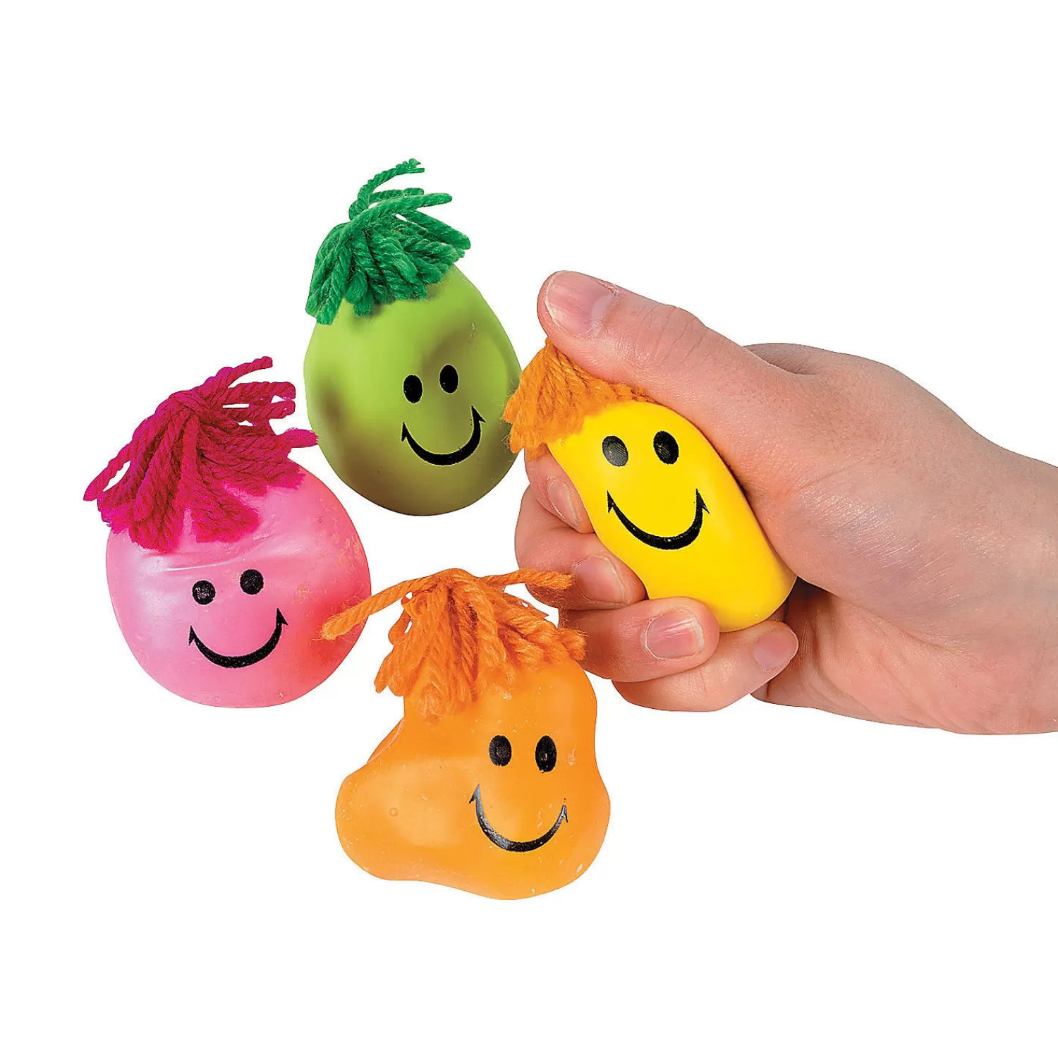 Oriental Trading Stress Balls & Toys*Neon Smile Face Stress Toys With Hair - 24 Pc.