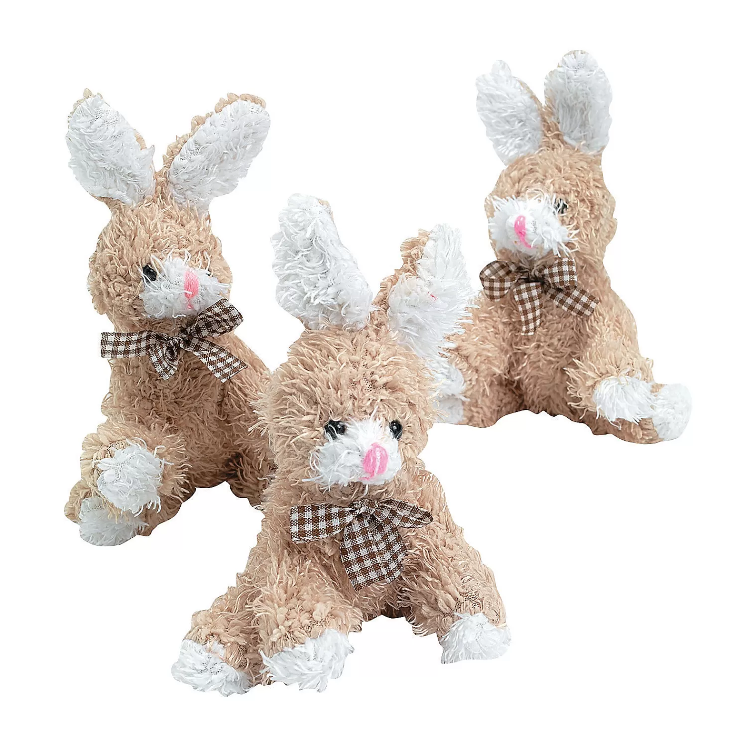 Oriental Trading Stuffed Animals & Plush Toys*Scruffy Brown Stuffed Bunnies With Gingham Bow - 12 Pc.