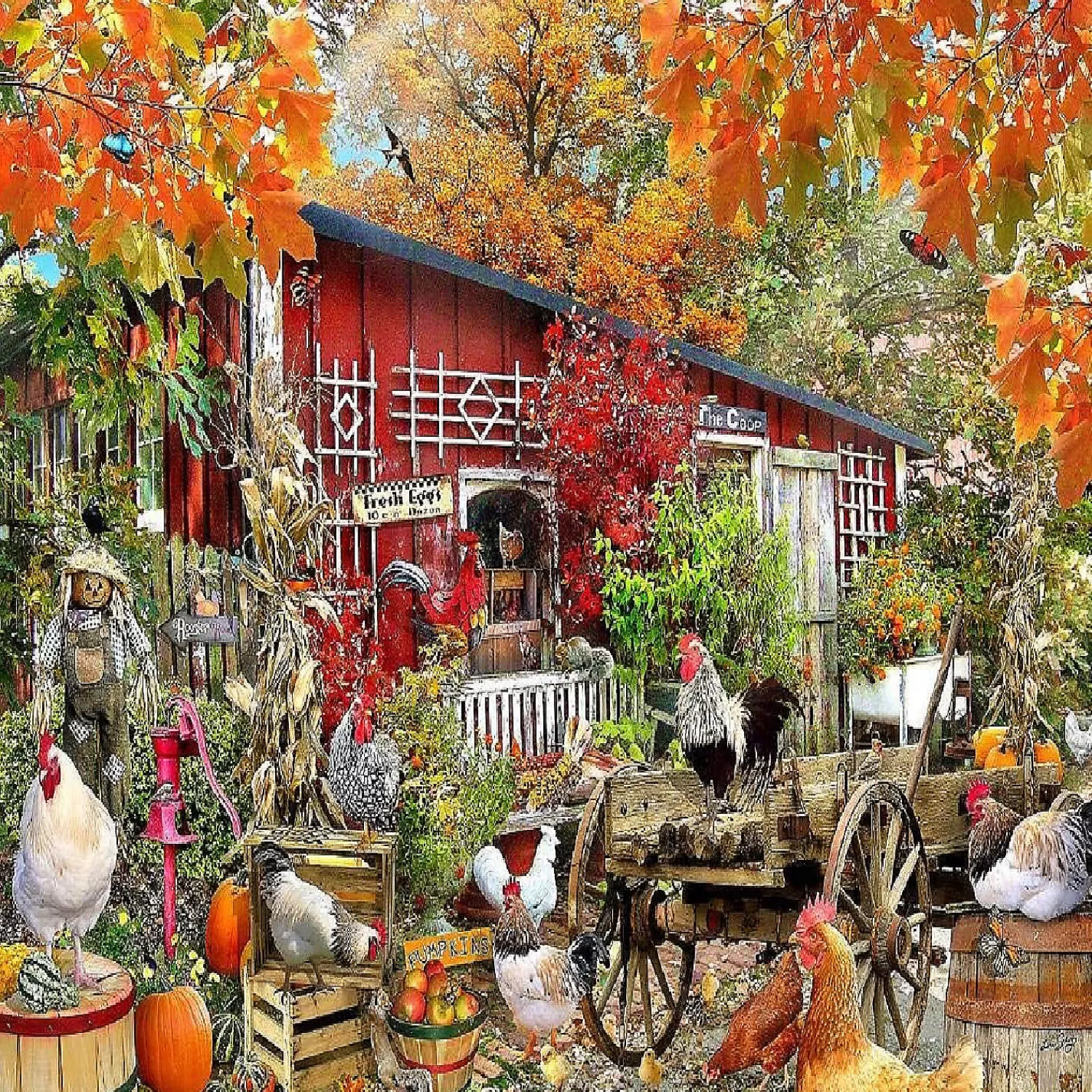 Oriental Trading Puzzles*Sunsout Barnyard Chickens 500 Pc Jigsaw Puzzle