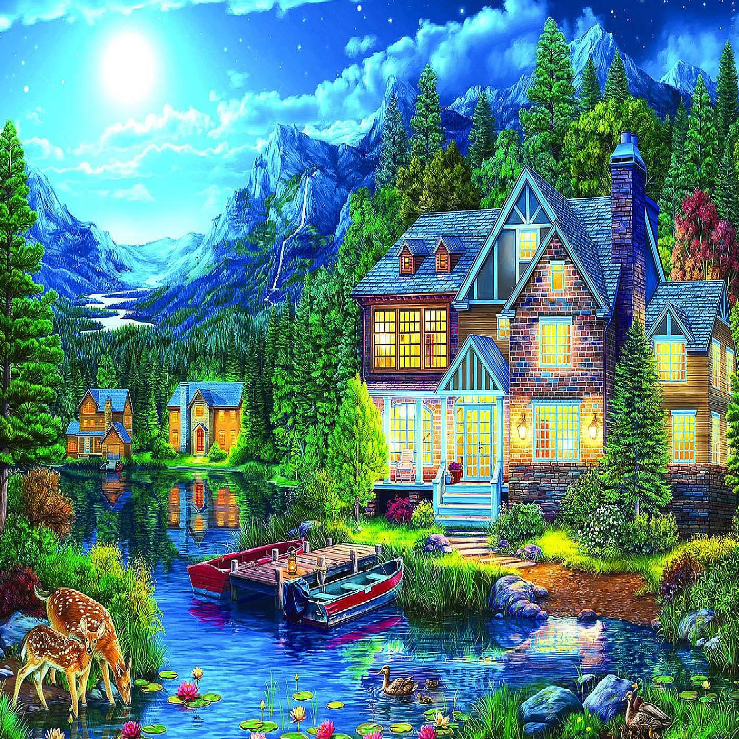 Oriental Trading Puzzles*Sunsout House Near The Lake 1000 Pc Jigsaw Puzzle