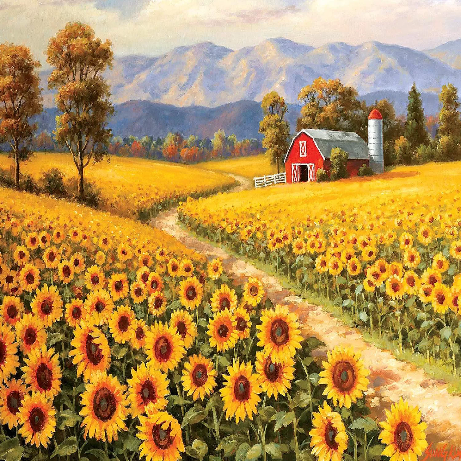 Oriental Trading Puzzles*Sunsout Red River Sunflower Farm 300 Pc Jigsaw Puzzle