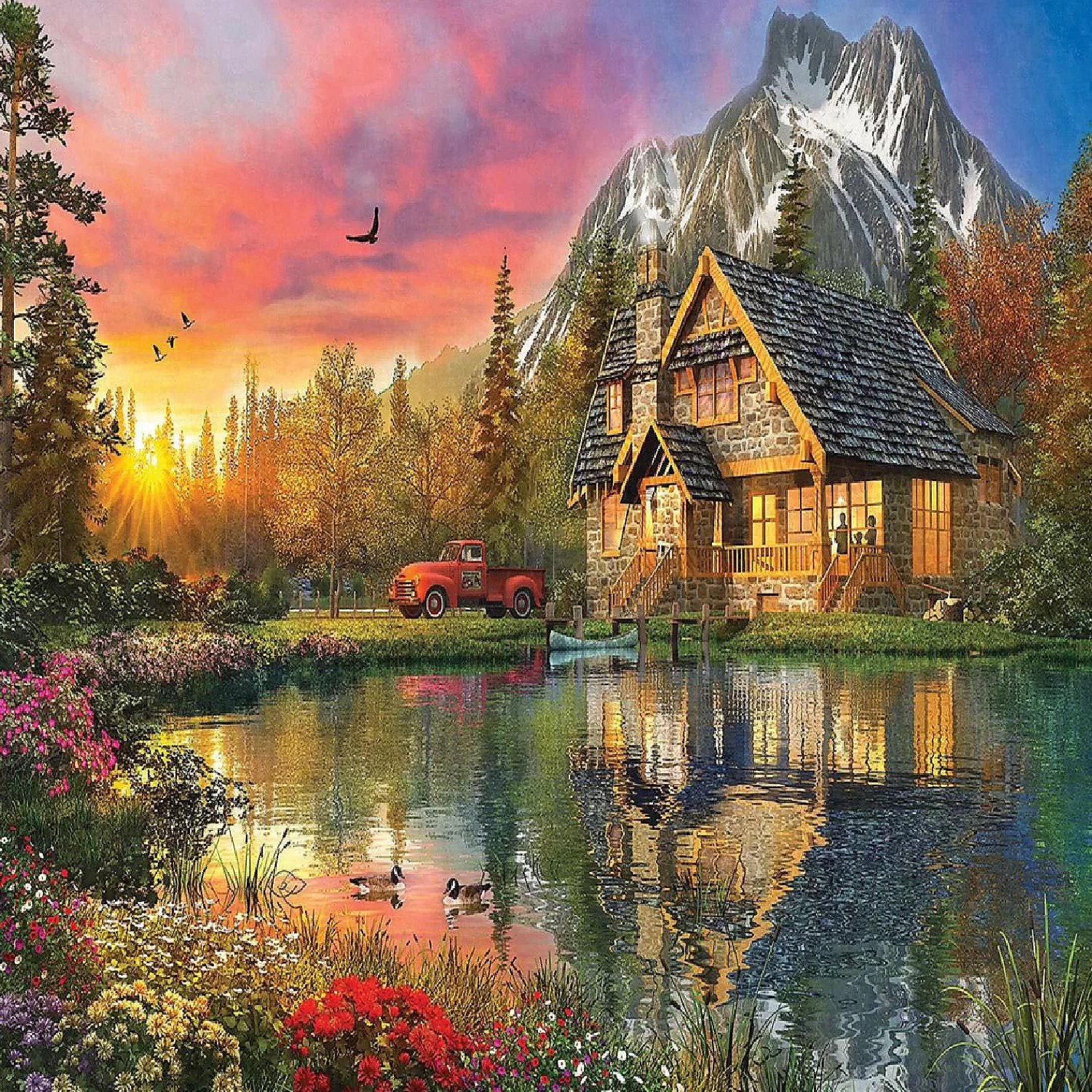 Oriental Trading Puzzles*Sunsout The Mountain Cabin 1000 Pc Jigsaw Puzzle