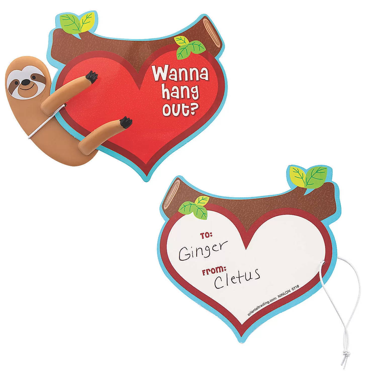 Oriental Trading Character Toys*Valentine's Day Sloth Bendables With Card